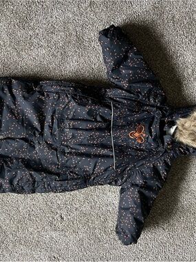 Hummel 12-24 month Navy Kids Puffer Snowsuit with Orange Leaf Print
